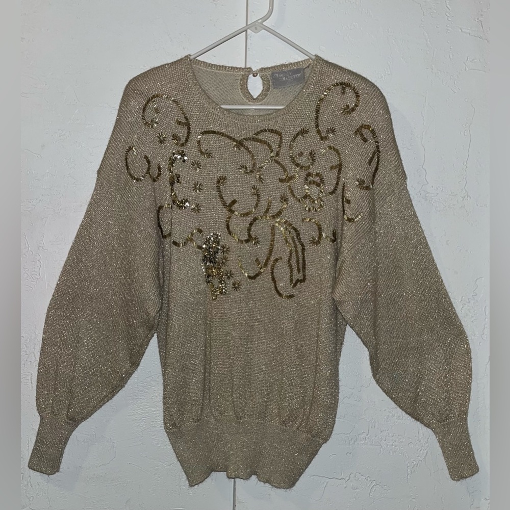 Regency Collection Gold Sweater with Sequins, Beading and Pearls